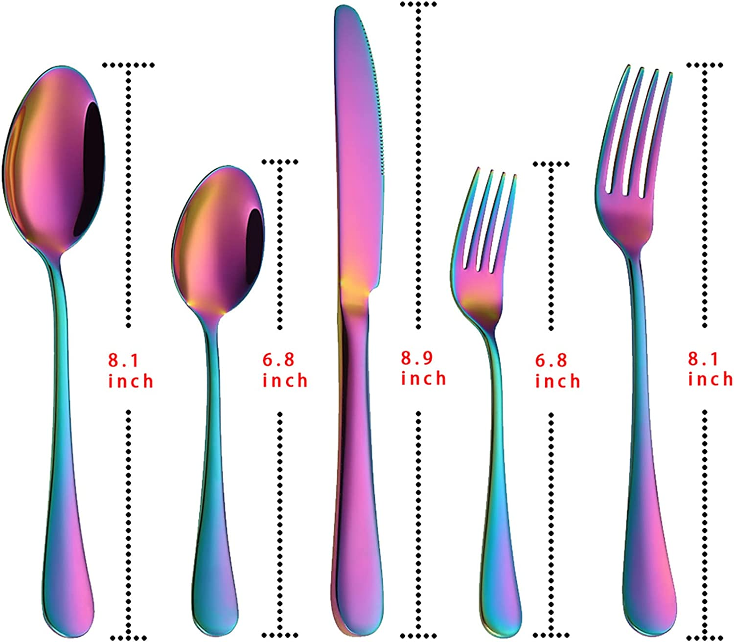 Rainbow Flatware Cutlery Silverware Set 20 Pieces, Stainless Steel Colorful Utensils, Tableware Set Service for 4, Include Knife/Fork/Spoon, Reusable, Mirror Polished, Dishwasher Safe image number 5