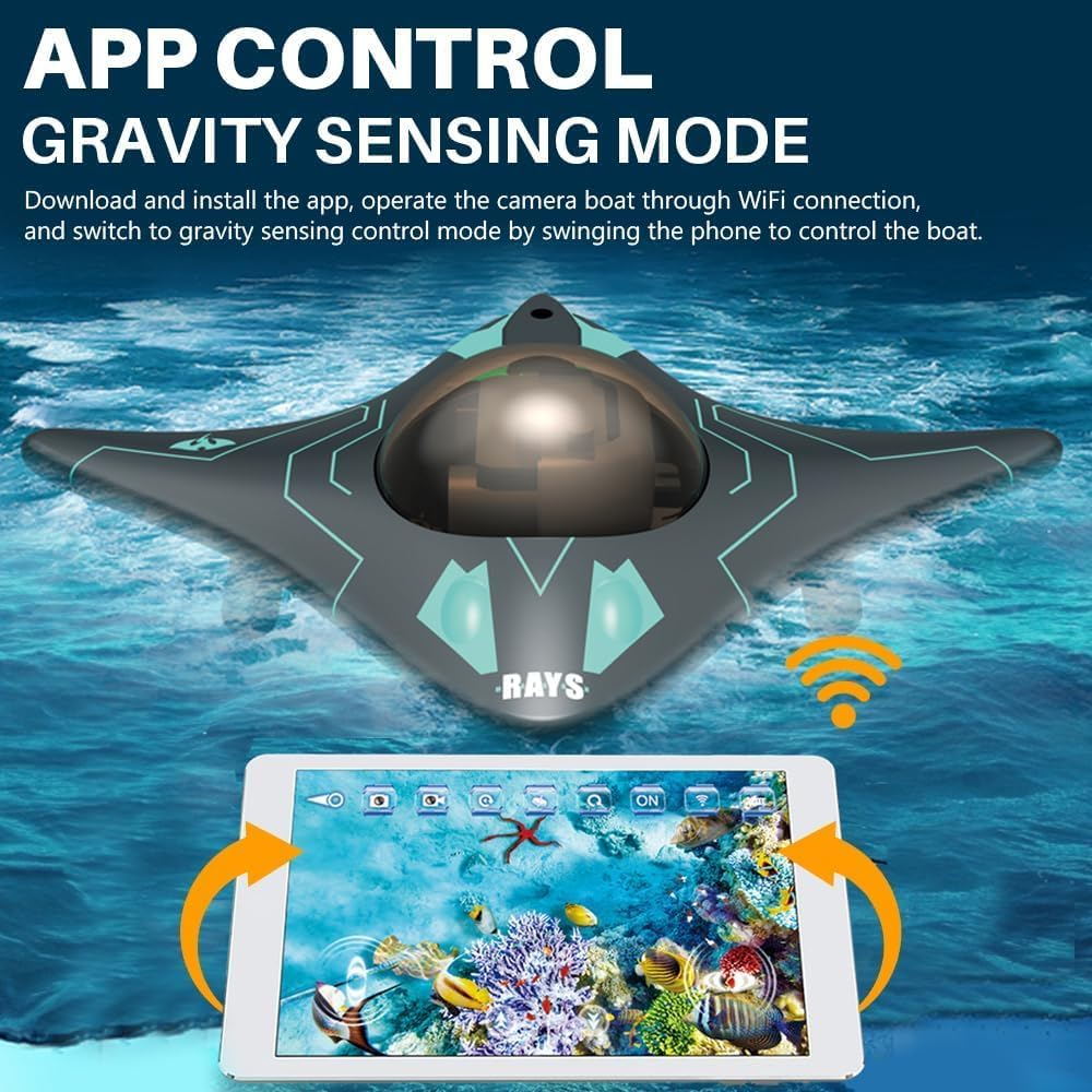 B-Qtech Remote Control Boat, Boat with 90&deg; Adjustable HD Camera, App Operated Water Toy, LED Lights, High Speed Water Spaceship, Suitable for Outdoor Pools and Lakes image number 5