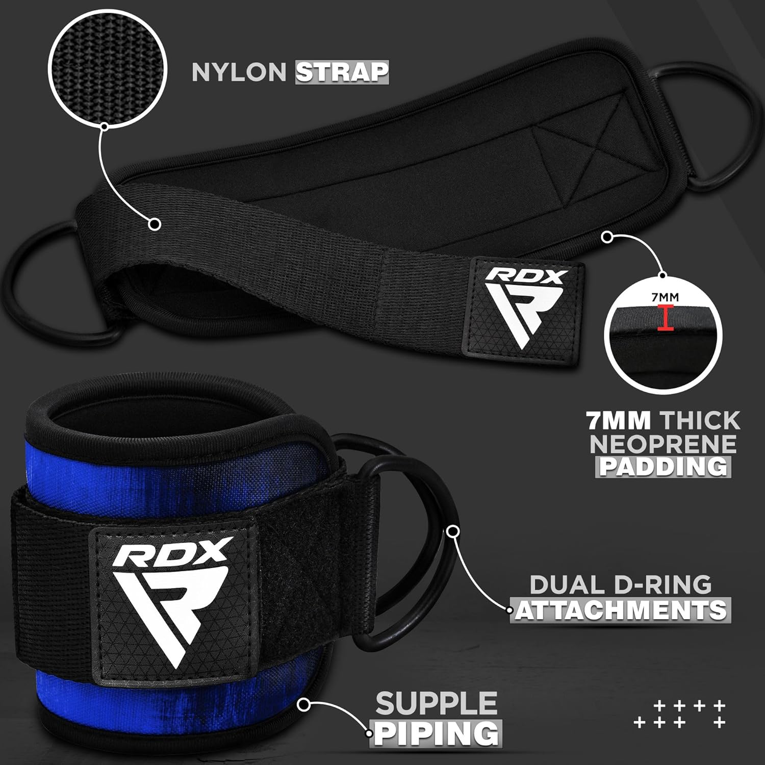 RDX Ankle Straps for Cable Machines Resistance Bands Attachment, 7Mm Neoprene Padded 10&rdquo;X4&rdquo;, Gym Wrist Cuff Women Men Home Fitness, Weight Lifting D-Ring Booty Leg Workout Curls Kickbacks Hip Abductor image number 4