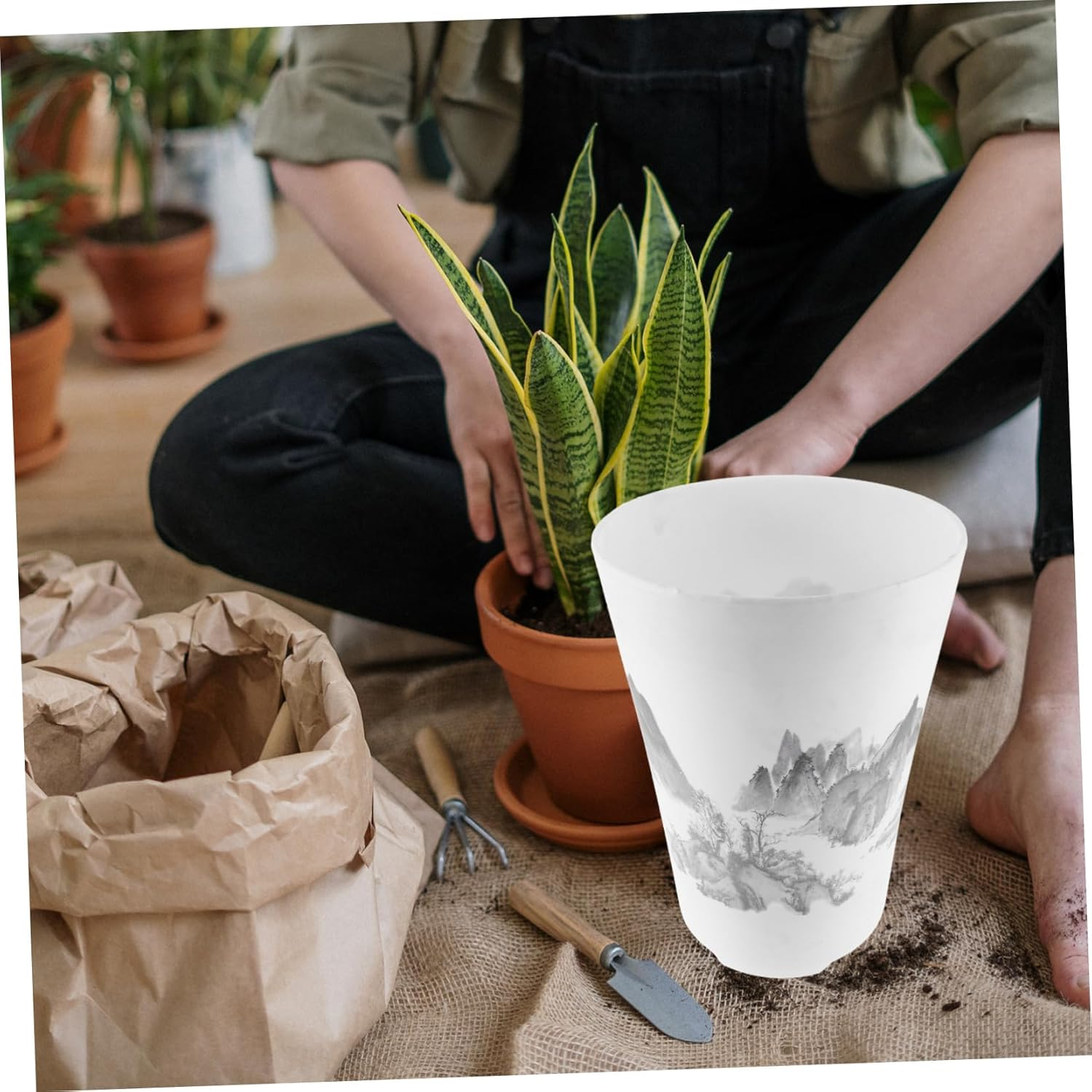 Landscape Resin Flower Pot Herb Planter Plant Pot for Indoor Plants Water Drainage and Airflow image number 6