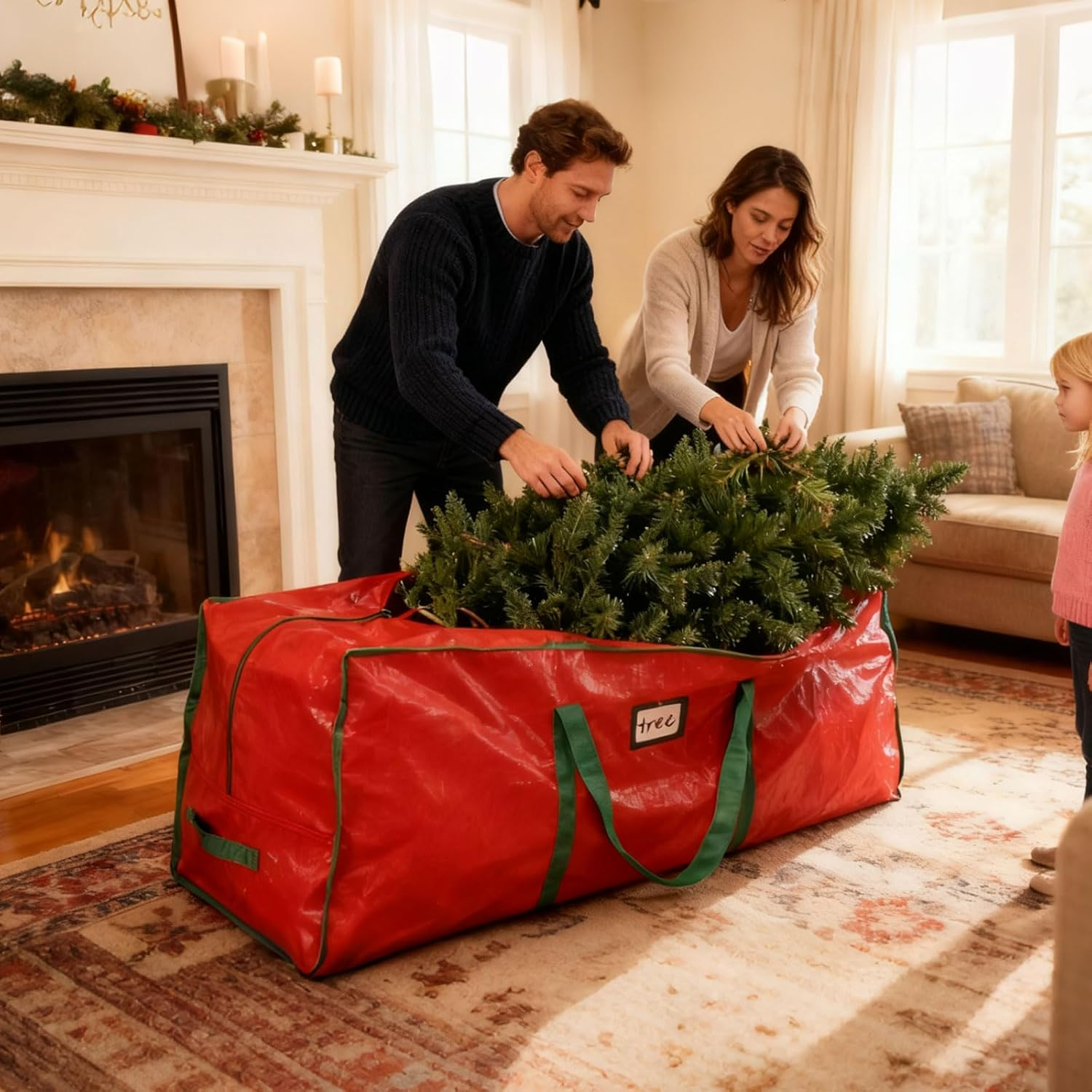 9 Ft Artificial Christmas Tree Storage Bag Container &ndash; Extra Large Heavy Duty Waterproof PE Material Storage Container with Reinforced Handles & Dual Zippers for Artificial Xmas Tree,165 X 40 X 76Cm