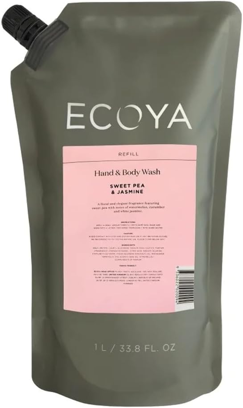 Ecoya Sweet Pea and Jasmine Hand with Body Wash Refill, 1 Litre