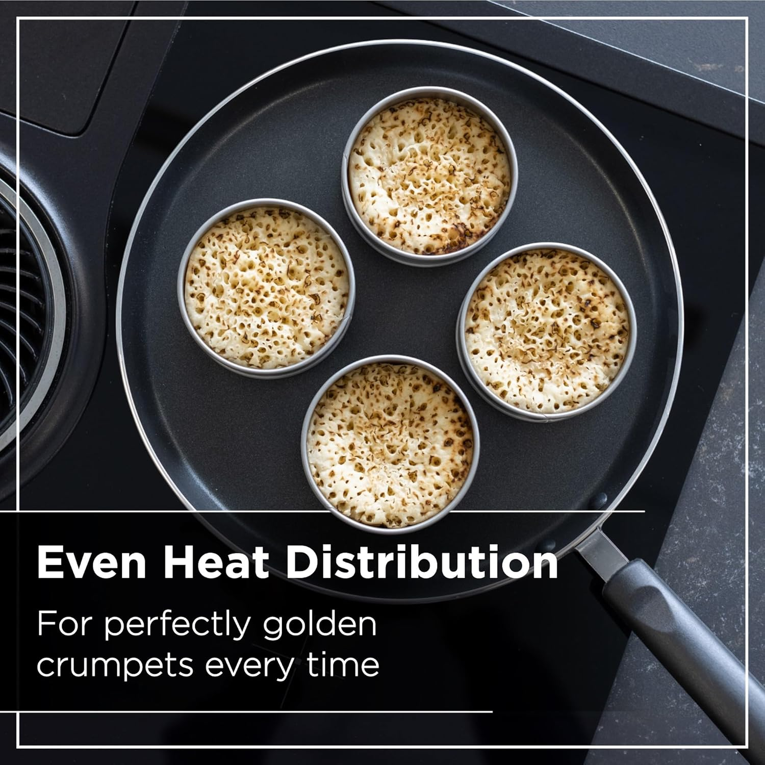 Crumpet Rings Nonstick 3.5" - English Muffin Rings for Fluffy Muffins - Set of 4 Crumpet Molds &ndash; Metal Baking Rings - No Leak Sturdy Egg Ring Set - Made in the UK image number 6