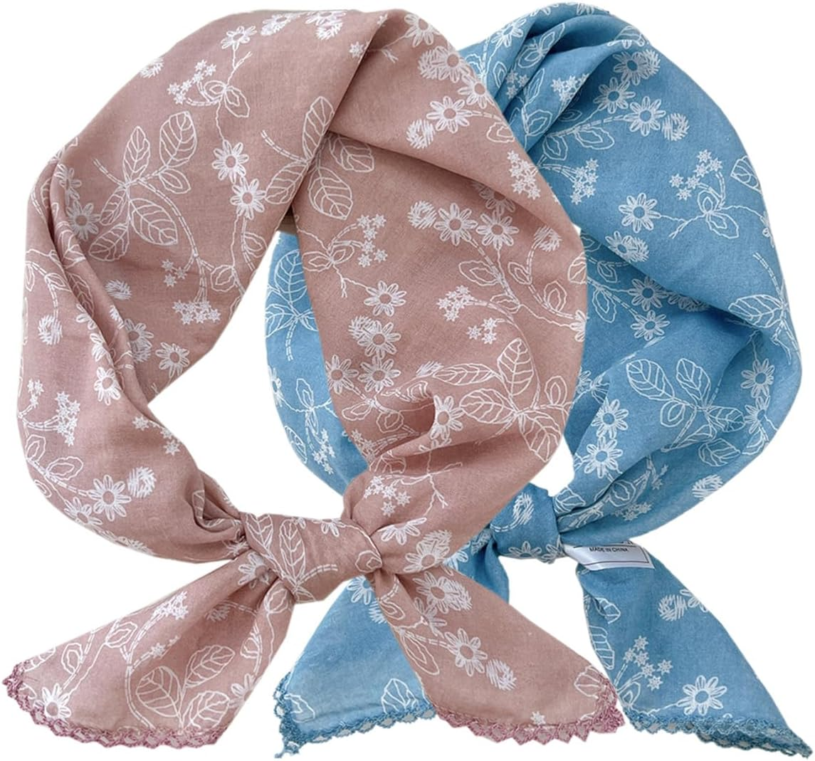 Pemilosci 2 Pack Large Cotton Bandana Headband, Head Wrap, Protective Coverage, Hair Neck Scarf for Women 28 X 28 Inch