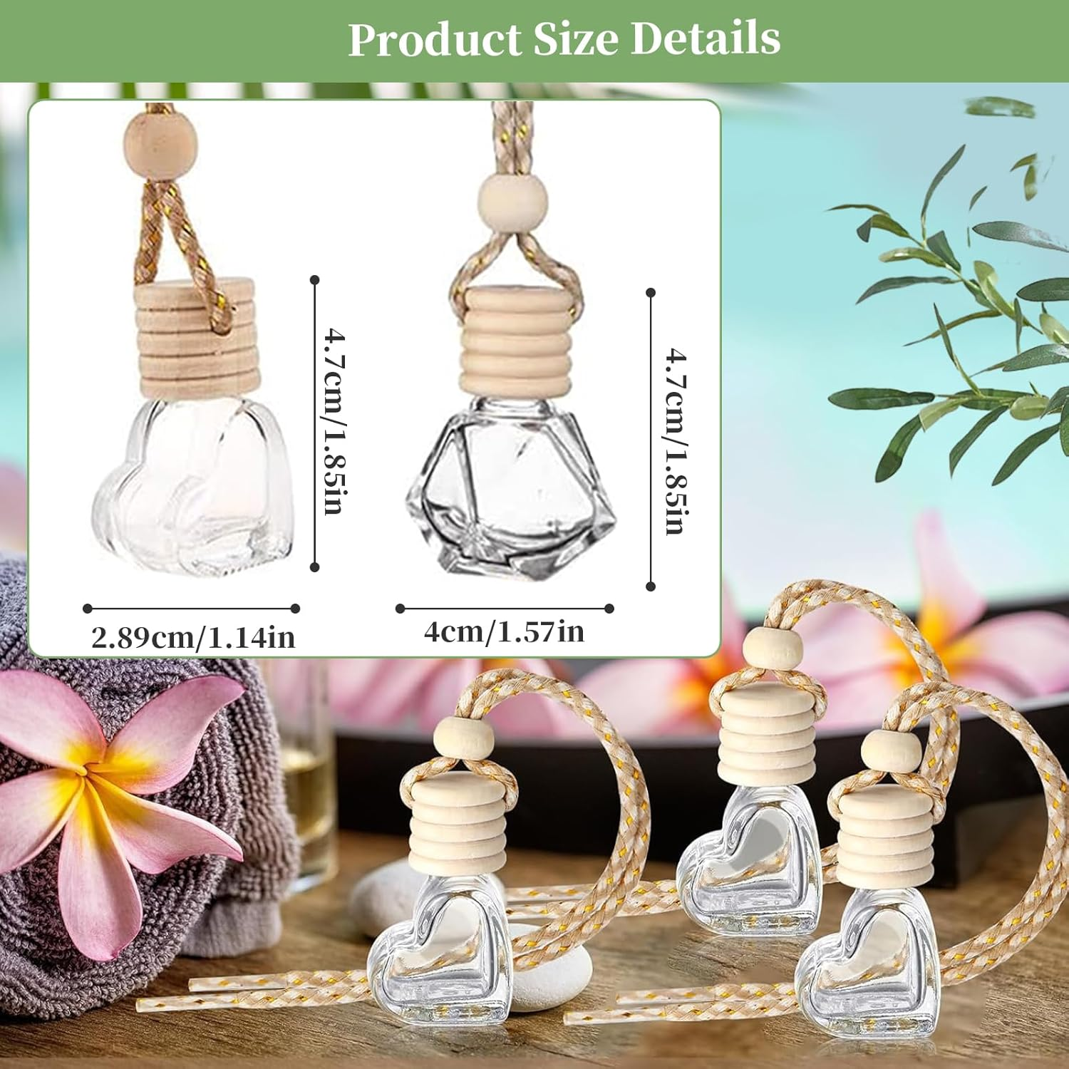 16 Pcs Car Aromatherapy Essential Oil Diffusion Bottle Car Hanging Pendant Ornaments with Wooden Caps and String, Reusable Clear Glass Empty Bottles, Perfume Containers Pendants for Automobile image number 5