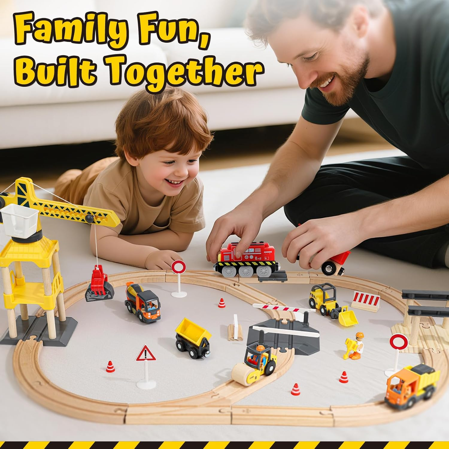 Lehoo Castle Wooden Toys, Wooden Train Set, Building & Construction Toys Trains & Train Sets, Kids Toy S for 3 4 5 Year Old Boys with Excavators, STEM Toy for Boys Girls image number 1