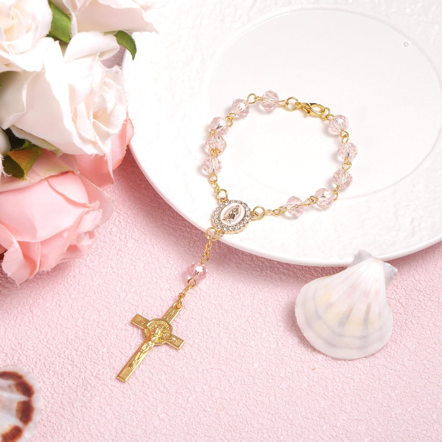 Car Rosary for Rearview Mirror, Car Rosary with Cross Pendant Religious Gift Catholic Hanging Accessory for Rear View Mirror