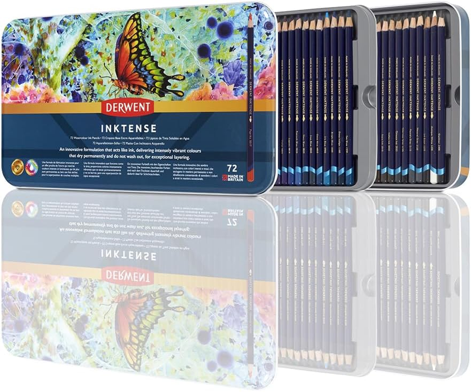 Derwent Inktense Permanent Watercolour Pencils 72 Tin, Set of 72 4Mm Premium Core Strength, Water-Soluble, Ideal for Drawing, Colouring and Painting on Paper and Fabric, Professional Quality (2301843) image number 4