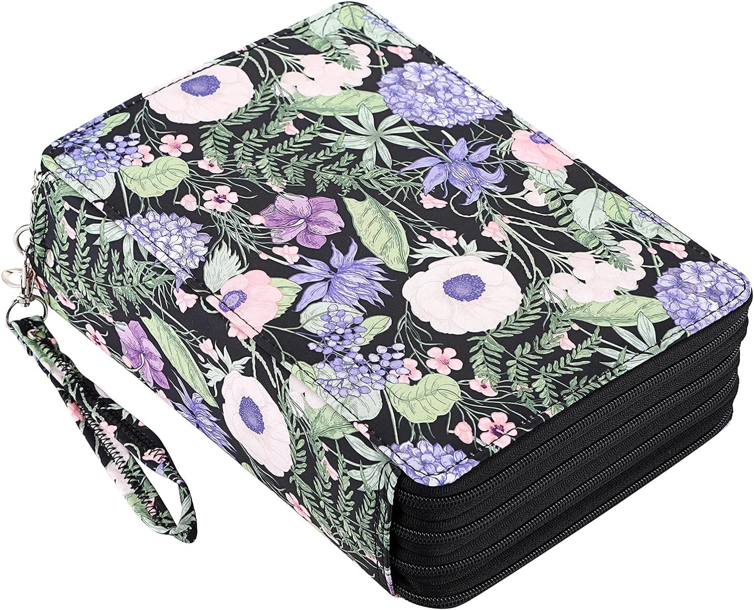 200 Slots Colored Pencil Organizer - Deluxe PU Leather Pencil Case Holder with Removal Handle Strap Pencil Box Large for Colored Pencils Watercolor Pencils (Slots Black)