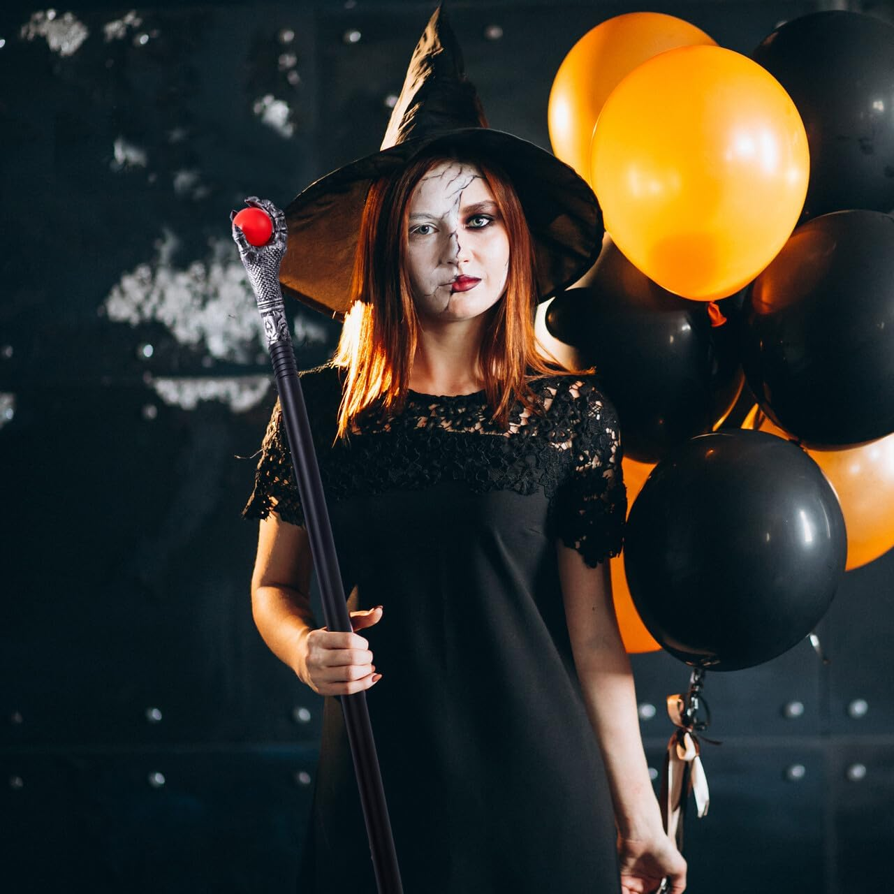 Spooktacular Creations Halloween Costumes Walking Cane Red Fire Dragon Claw round Wands with Fire Wizard Staff Stick Accessories for Halloween Party Pretend Play Costume, Halloween Dress Up image number 1