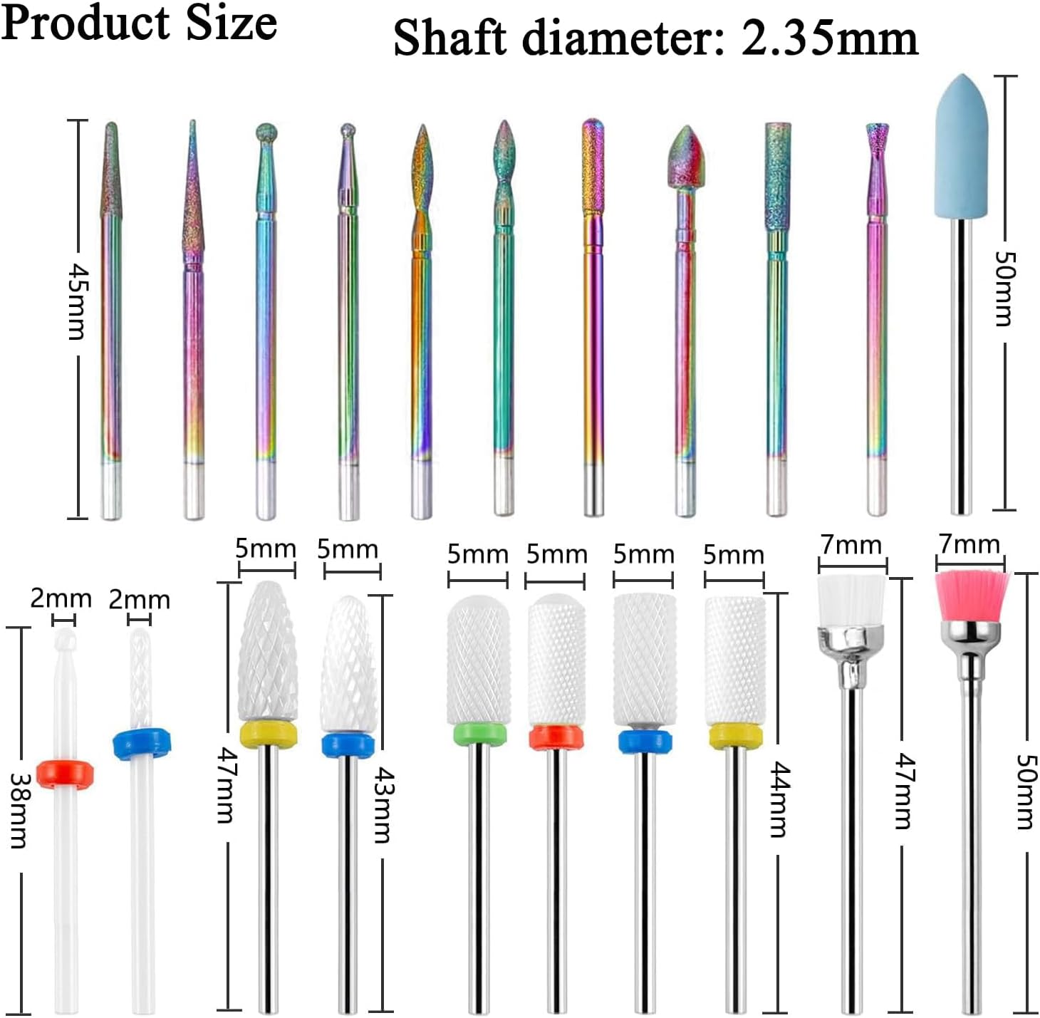 KEWAYO 21Pcs Nail Drill Bits, 2.35Mm Shank Carbide Drill Bits for Nails, Nail Bits for Nail Drill, Nail Drill Bit Set for Cuticle Remover Manicure Pedicure image number 3