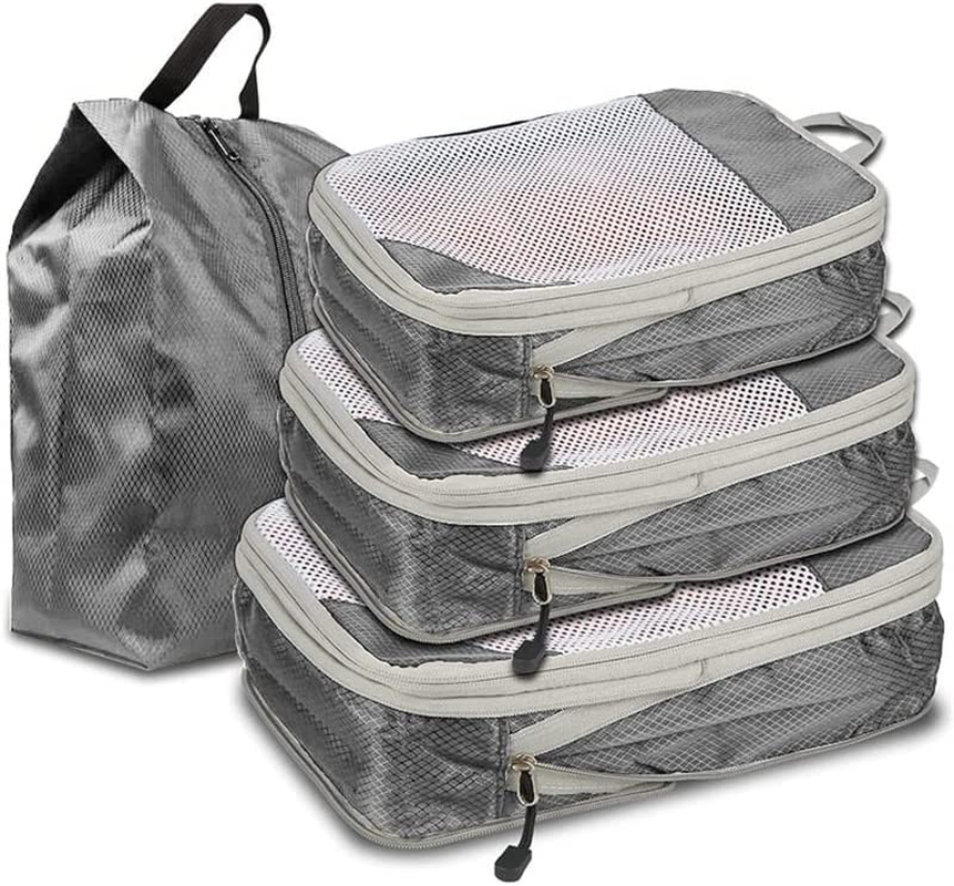 4 Set Compression Packing Cubes for Travel，Ultralight Travel Packing Cubes Set,Travel Gear Accessories (Black)