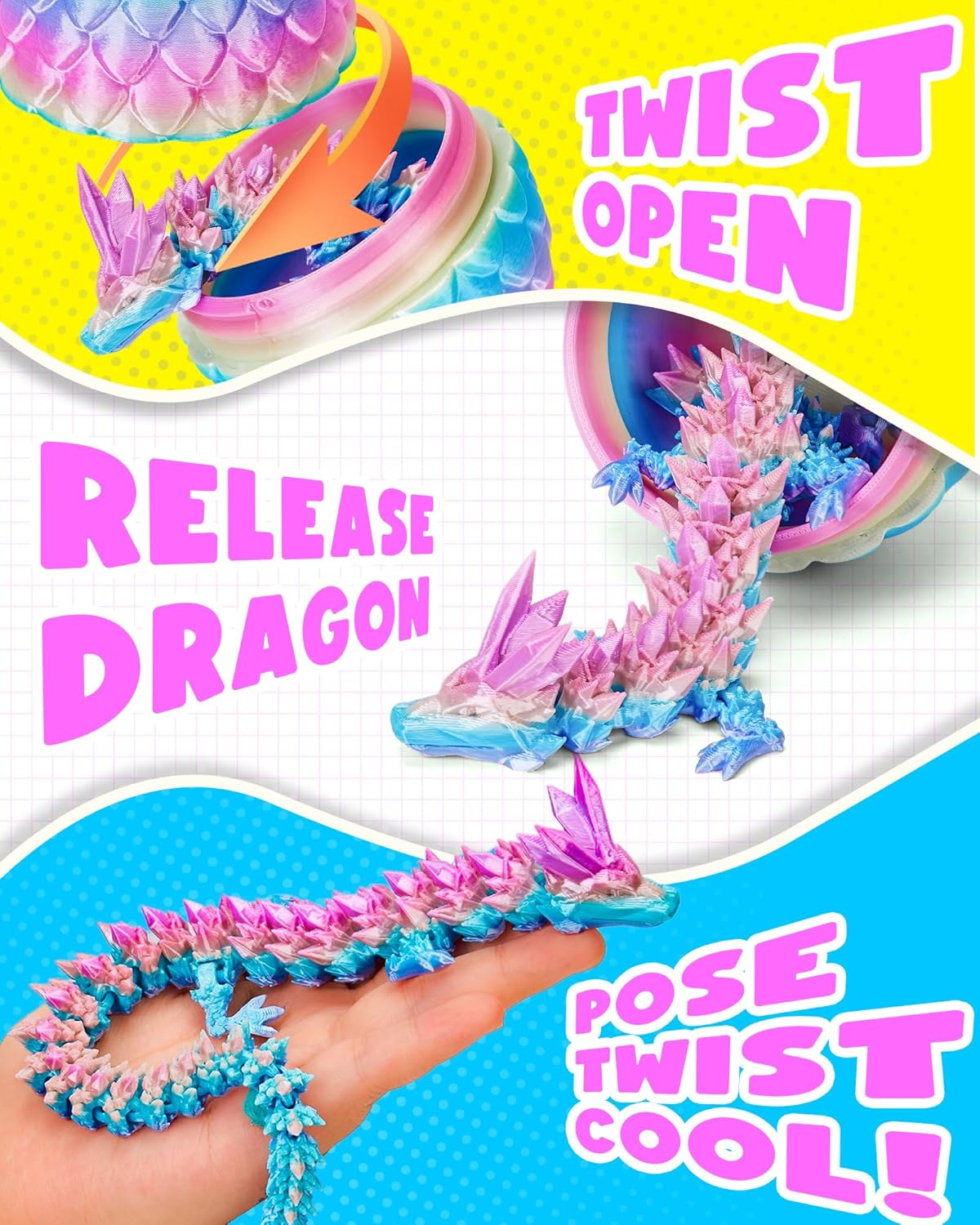 3D Printed Dragon Egg,Dragon Eggs with Dragon Inside,Crystal Dragon Fidget Toys,Full Articulated Dragon Dragon in Egg,Adults Fidget Toys for Autism ADHD (Random Rainbow Dragon Egg) image number 6