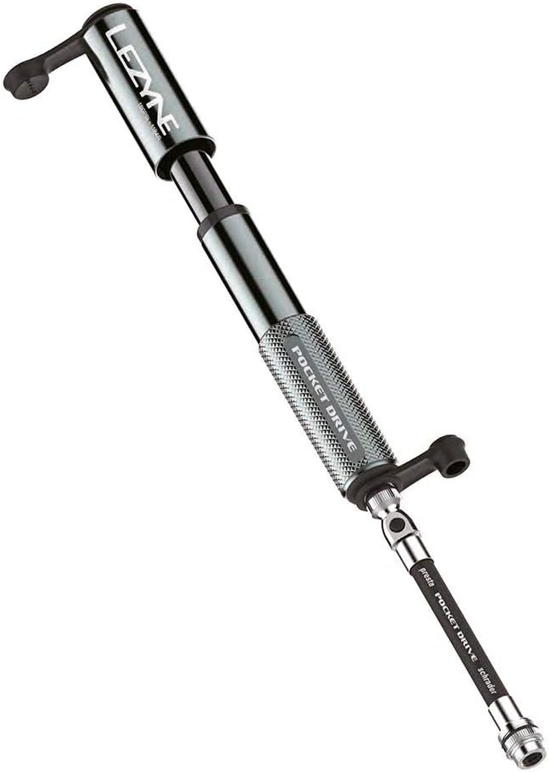 LEZYNE Pocket Drive Bicycle Hand Pump, High Pressure 160 PSI, Presta & Scharader Compatible, Compact Bike Pump