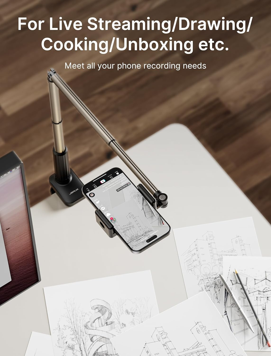 JSAUX Phone Holder for Desk and Bed Compatible with Iphone 14 13 12 11 Gooseneck Cell Phone Stand Gift Flexible Universal Phone Mount 360 Lazy Long Arm Clamp Clip for Table Bedside [1-Pack, Black] image number 4