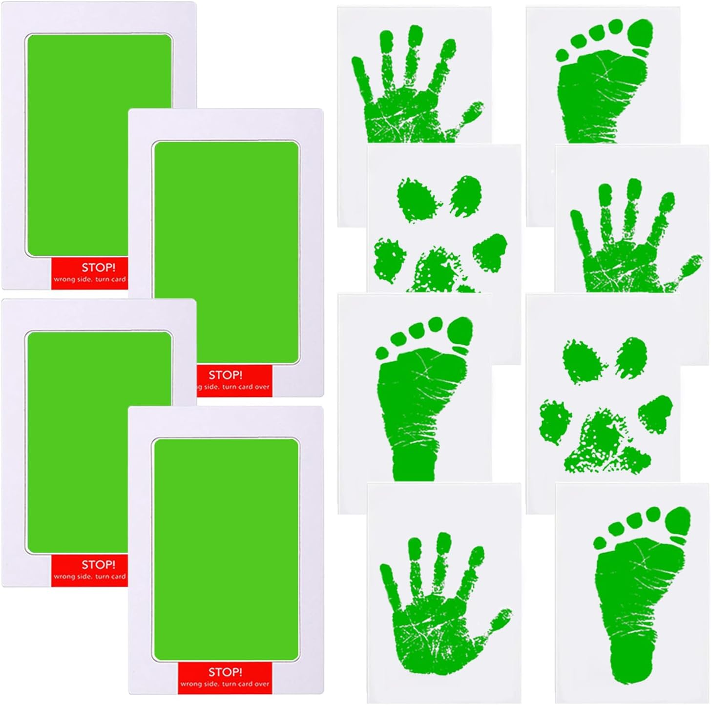 Lelonho Inkless Hand and Footprint Kit Clean Touch Ink Pad for Newborn Baby Pet Paw Print Kit(4 Ink Pads,8 Imprint Cards) (Black、Pink、Blue、Green)