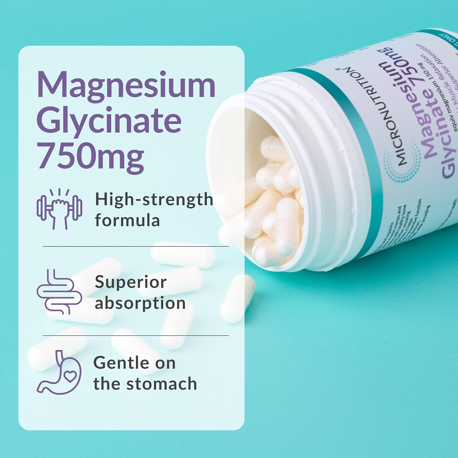 MICRONUTRITION Magnesium Glycinate 750Mg (180 Capsules) High Strength High Absorption - Muscle, Bone & Heart Health, Non-Gmo, Gluten Free - 150Mg Elemental Magnesium Supplement (180 Caps) image number 1
