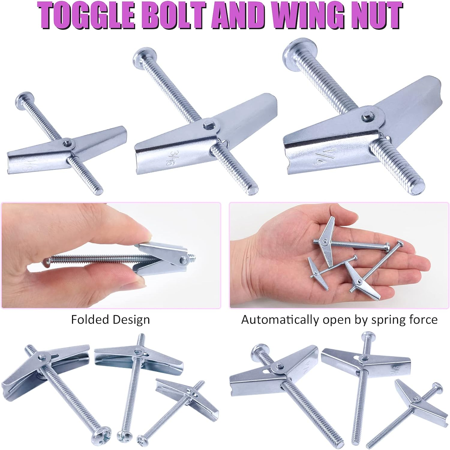Swpeet Toggle Bolt and Wing Nut Kit for Hanging Heavy Items on Drywall (60PCS) image number 3