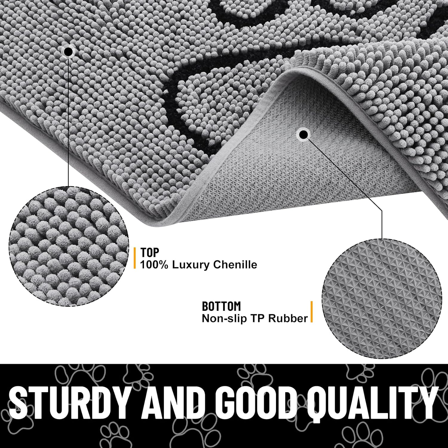 Smiry Dog Door Mat for Muddy Paws, Absorbent Dirt Trapper Non Slip Quick Dry Washable Chenille Mat for Mud Dogs, Entry Rug for Indoor and Outdoor (24X16 Inches, Grey) image number 6