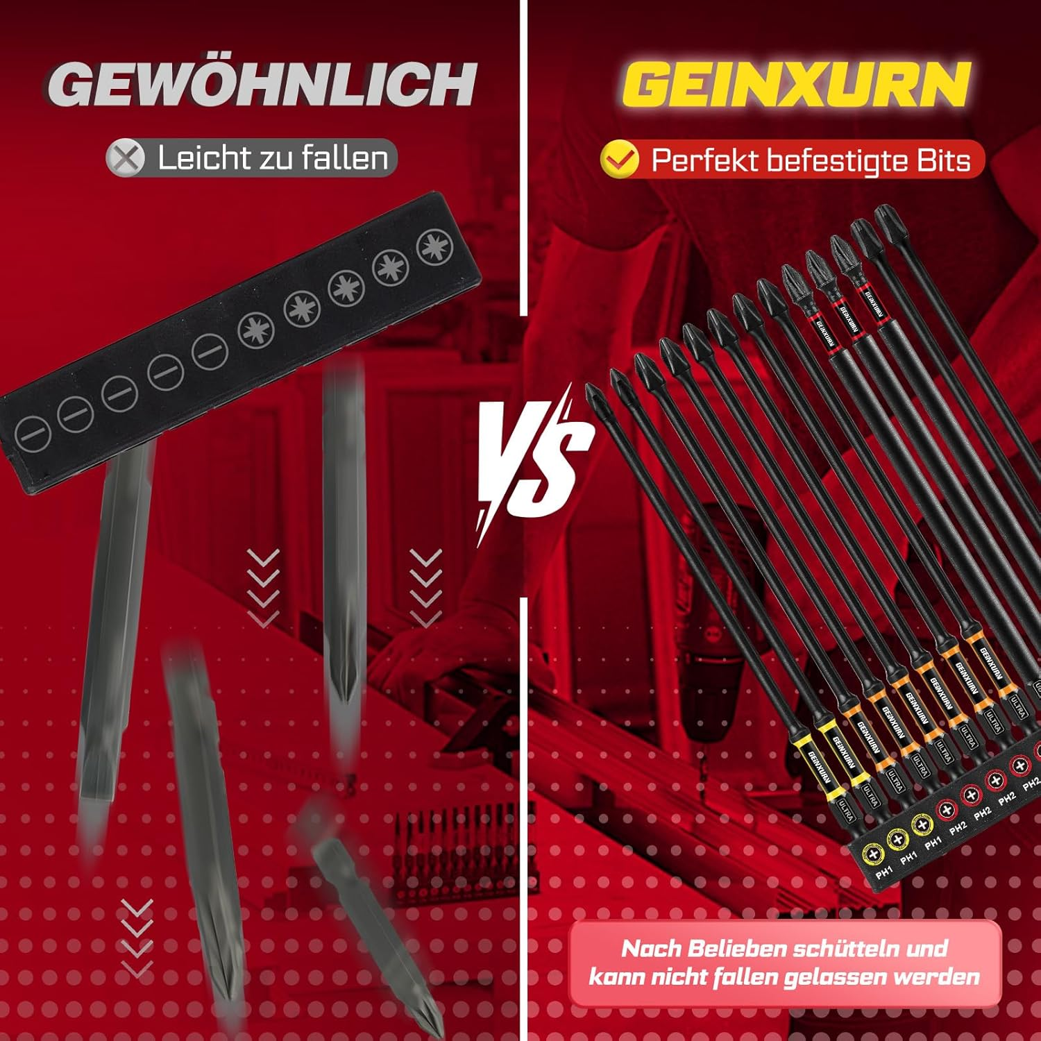 GEINXURN 13-Piece Phillips Screwdriver Bit Set, Impact-Resistant PH1, PH2, PH3, 150 Mm Length, 1/4 Inch Hex Shank, S2 Alloy Steel, Magnetic Screwdriver Bit Set, Ultra Colour Code image number 5