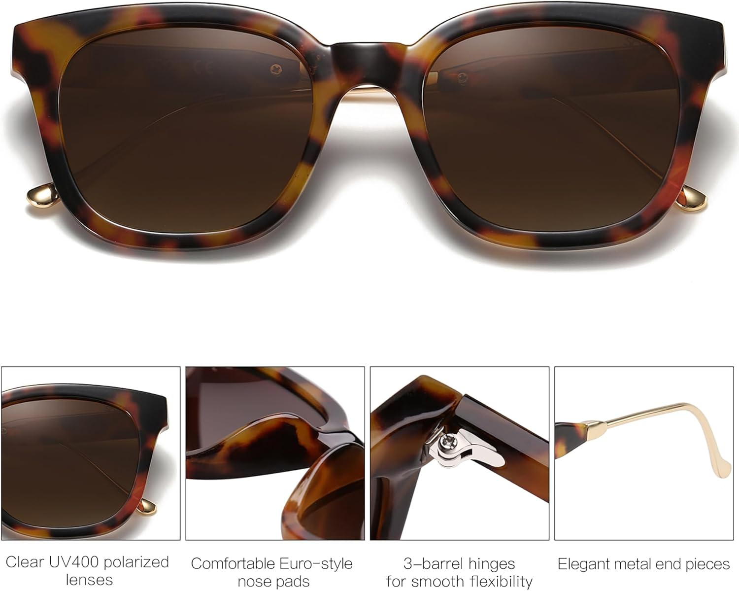 SOJOS Classic Square Polarized Sunglasses for Women Men Retro Trendy UV400 Sunnies SJ2050 - Black Tortoise/Grey Grading image number 2