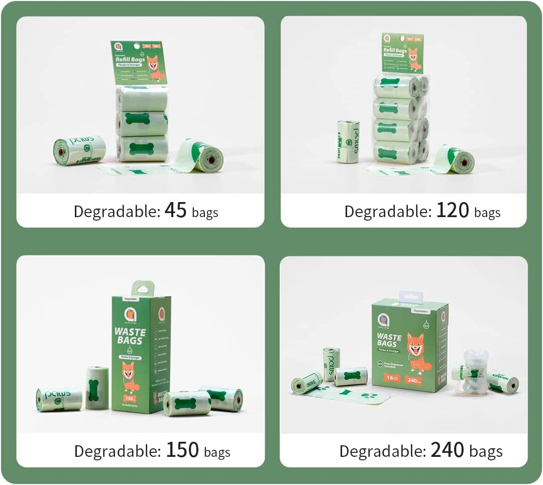 Asahi Paws Degradable Poop Waste Bag Greener with D2W Controlled-Life Plastic Technology 100% Leakproof, Sorted Scent, Easy Tear, Extra Thick & Strong Poop Bags for Dogs & Cats (Degradable 120 Bags) image number 5