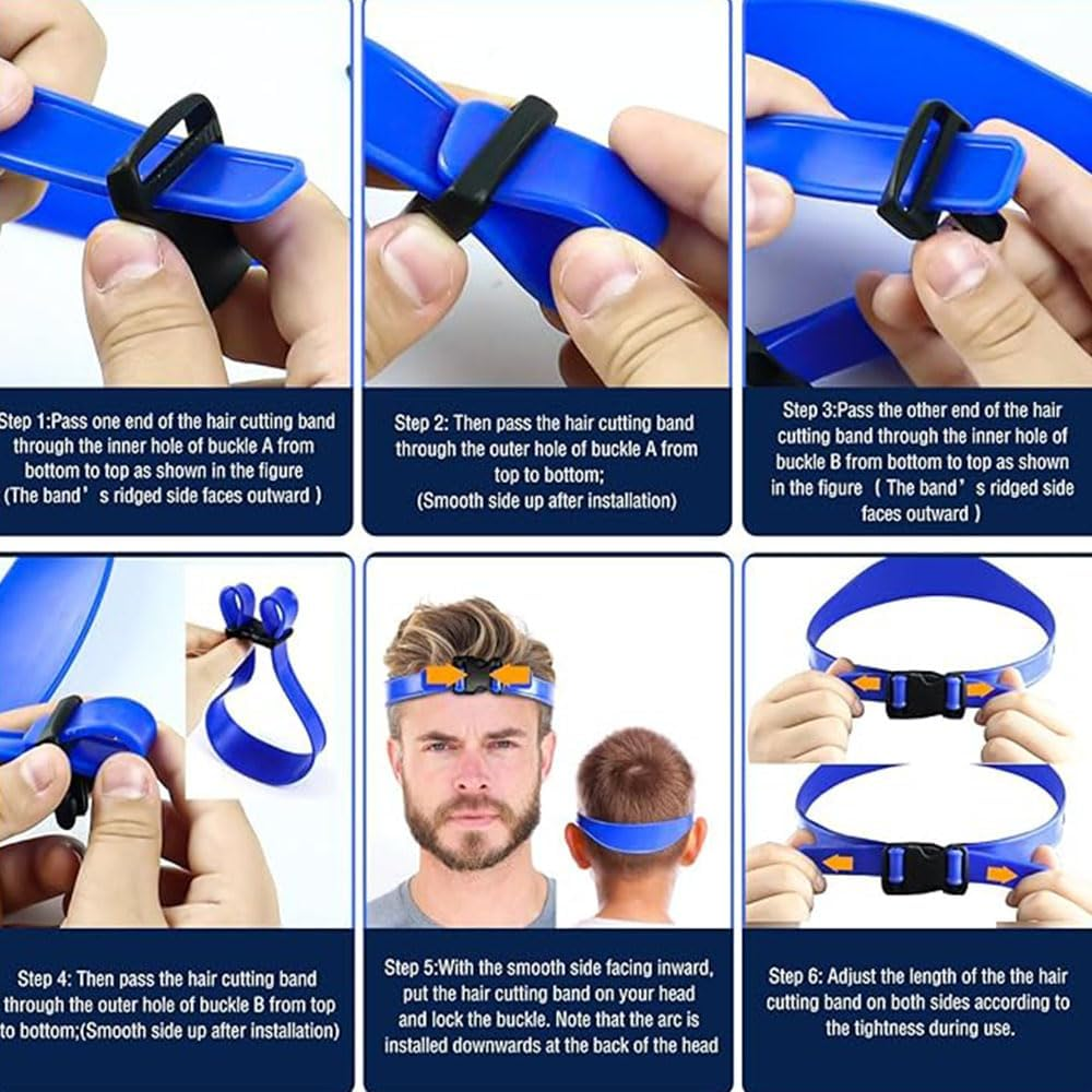 2PCS Adjustable Hair Trimming Guide and Neckline Shaving Template,Silicone Haircut Band,Diy Self Haircutting System,Shaving and Keeping a Clean and Straight Neck Hairline,Easy Use Tool Soft Portable (Blue) - Blue image number 3