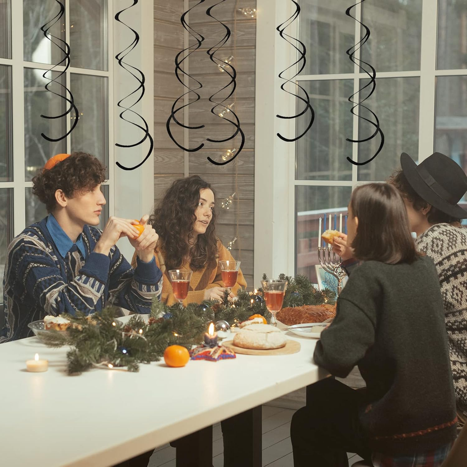 Black Hanging Swirl Decorations Plastic Streamers Foil Swirls Ceiling Decorations for Birthday|Wedding|Anniversary|Graduation Party Supplies, Pack of 30