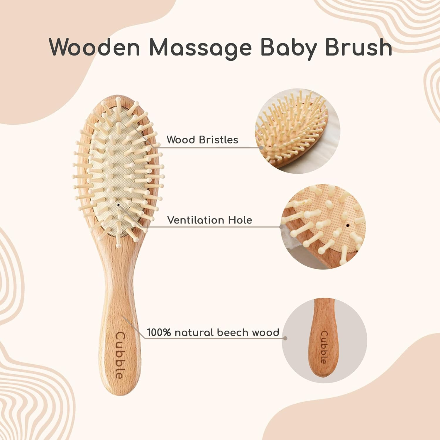 Cubble Wooden 100% Natural Goat Hair Brush and Comb Set for Newborns and Toddlers image number 5