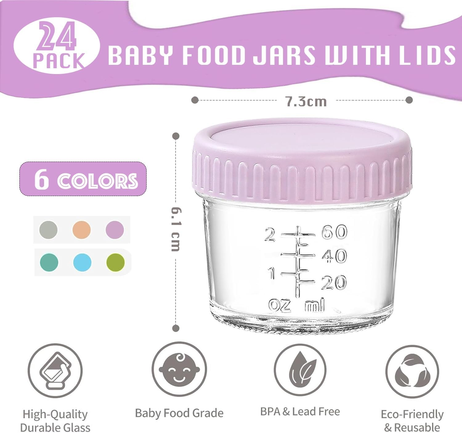 24 Pack Glass Baby Food Storage Containers 120Ml Baby Food Jars with Airtight Lids Small Meal Prep Jar for Vegetable Purees Fruit Baby Food Maker Microwave Dishwasher Freezer Safe Leak-Proof image number 3