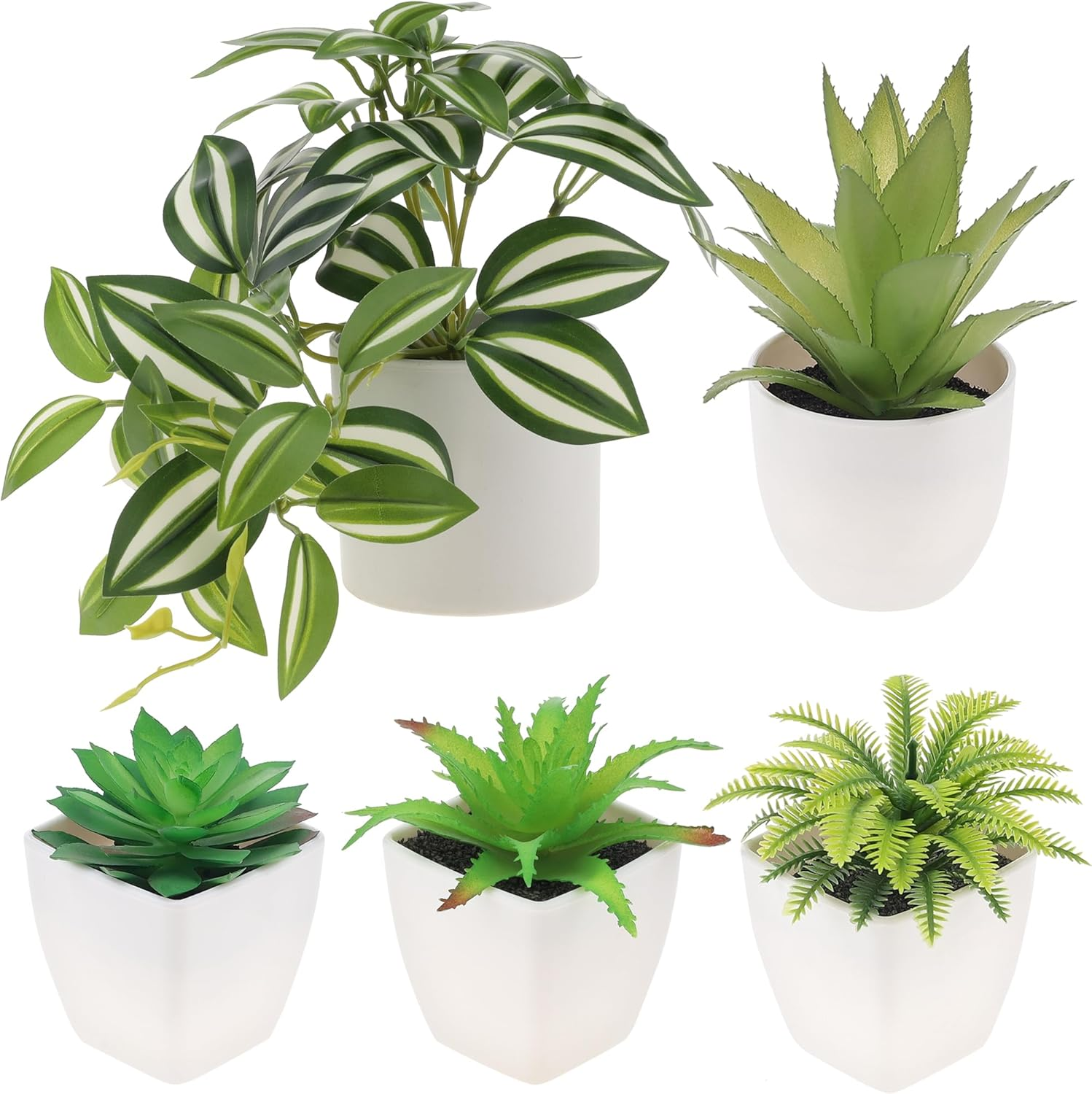 Gresorth 6 Pcs Artificial Succulents Plant Potted Decoration Fake Green Aloe Lotus Model Realistic Mini Bonsai Ornament Home Bathroom Bedroom Windowsills