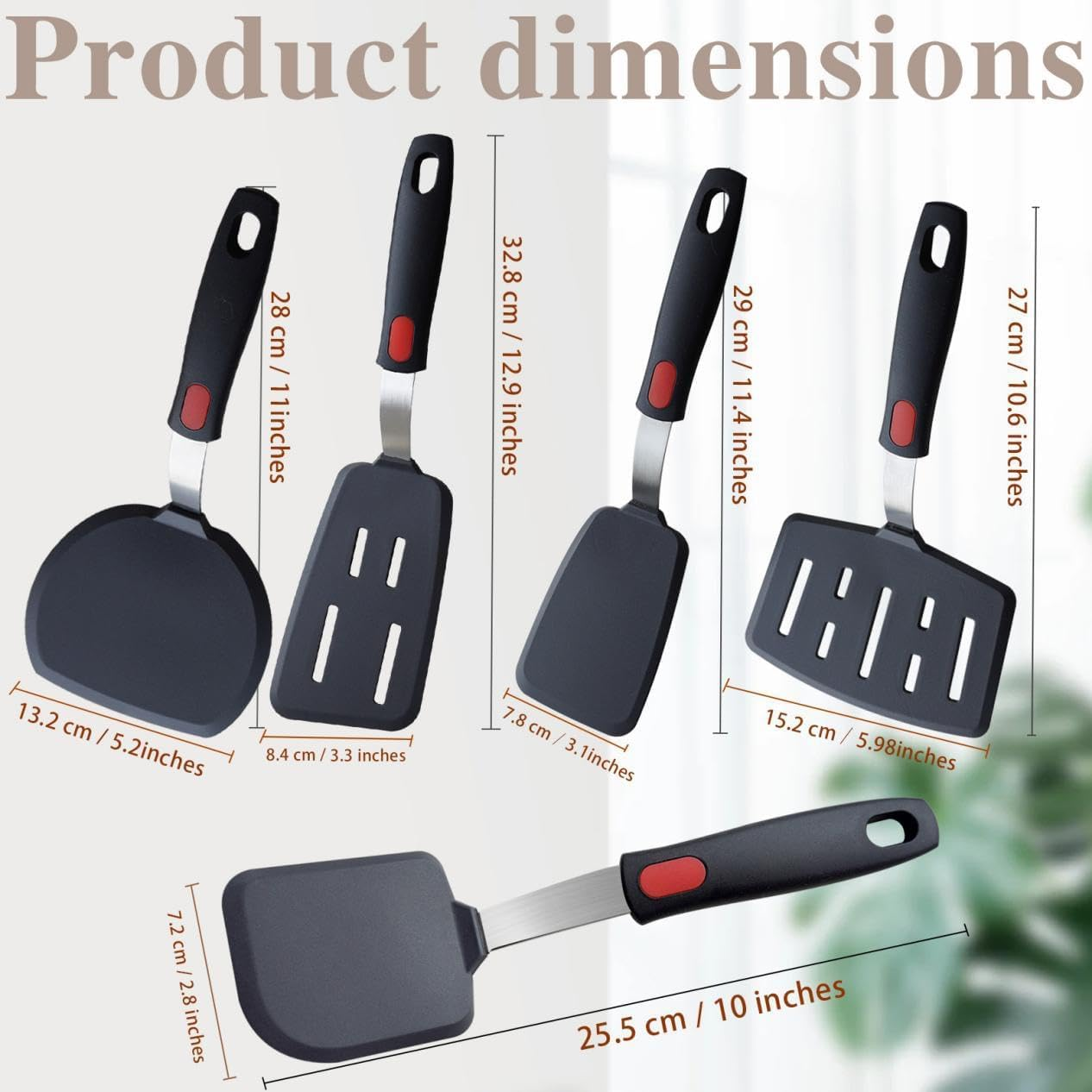 Silicone Spatula Turner, 5-Pack Spatulas Silicone Set for Nonstick Cookware, 600&deg;F Heat Resistant Kitchen Cooking Utensils Set for Egg, Pancake Dishwasher Safe image number 1