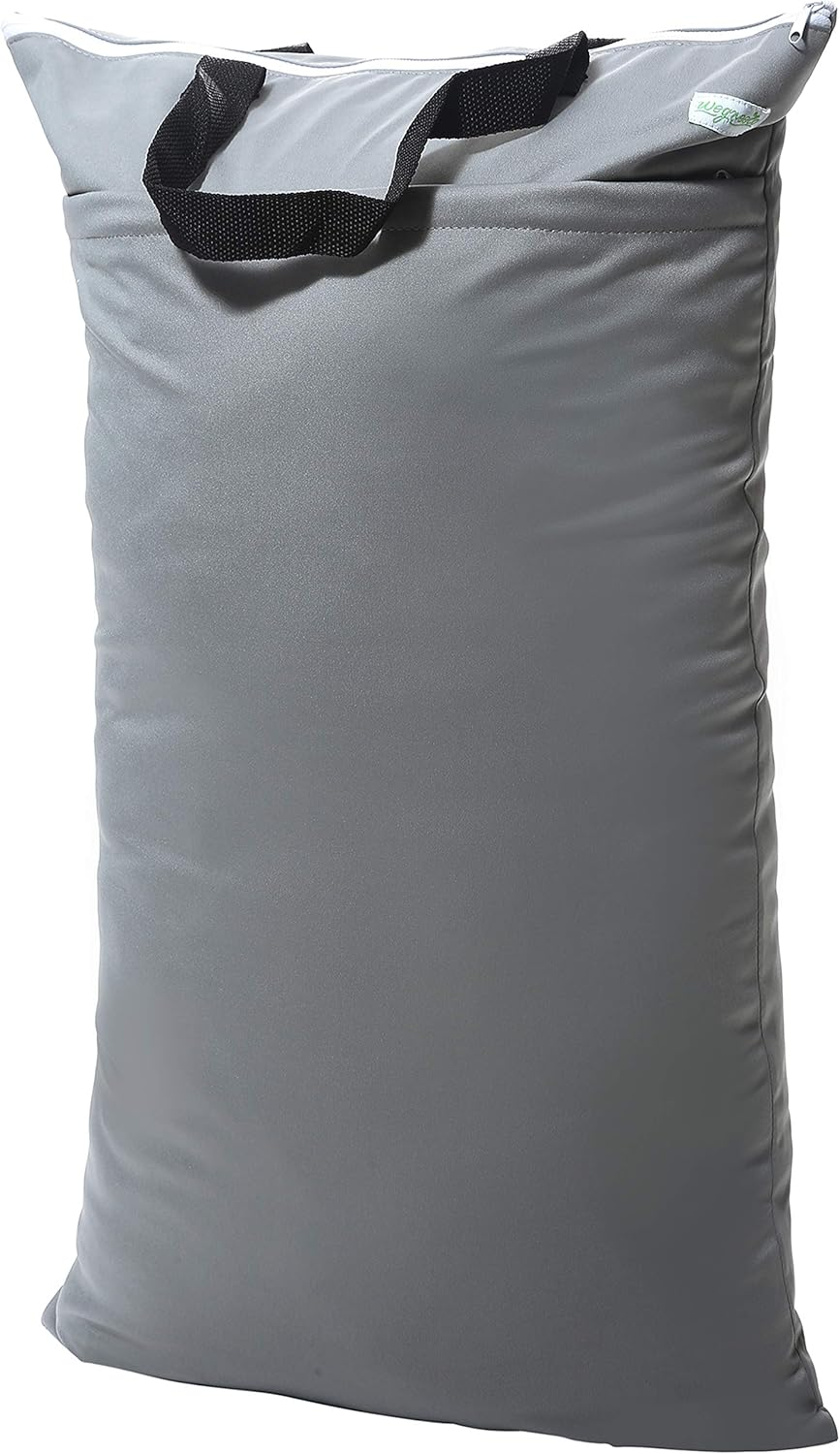 Wegreeco Reusable Hanging Wet Dry Cloth Diaper Bag(2 Pack, Grey Leaf, Grey)