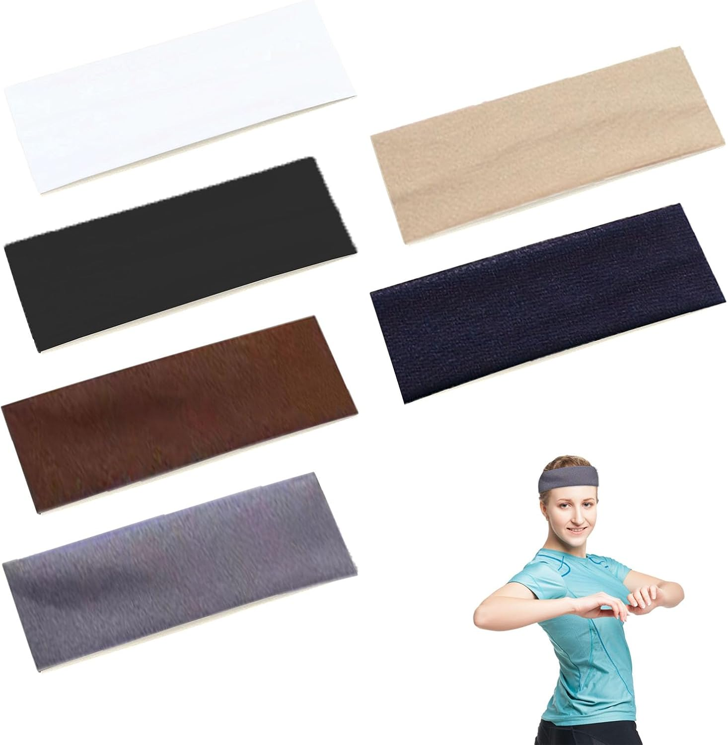 Batheidon Pack of 6 Headbands Jogging Women'S Sports Hair Band, Women'S Summer Hair Band, Black, Elastic, Soft and Non-Slip Headbands for Gym, Yoga and Running, Polyester and Elastane image number 3