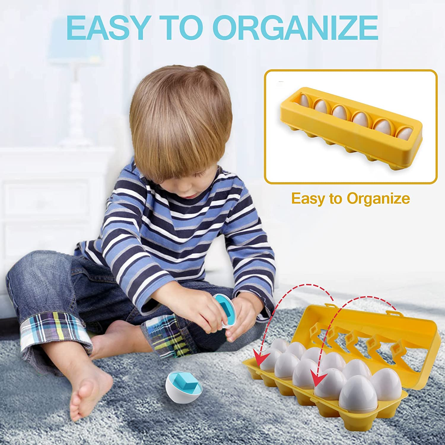 Toddler Toys Matching Eggs Color & Shape Recoginition Sorter Puzzle, Fine Motor & Sensory Toys, Early Learning Educational Montessori Toy for Boys Girls 3 Years Old (12PCS) image number 5