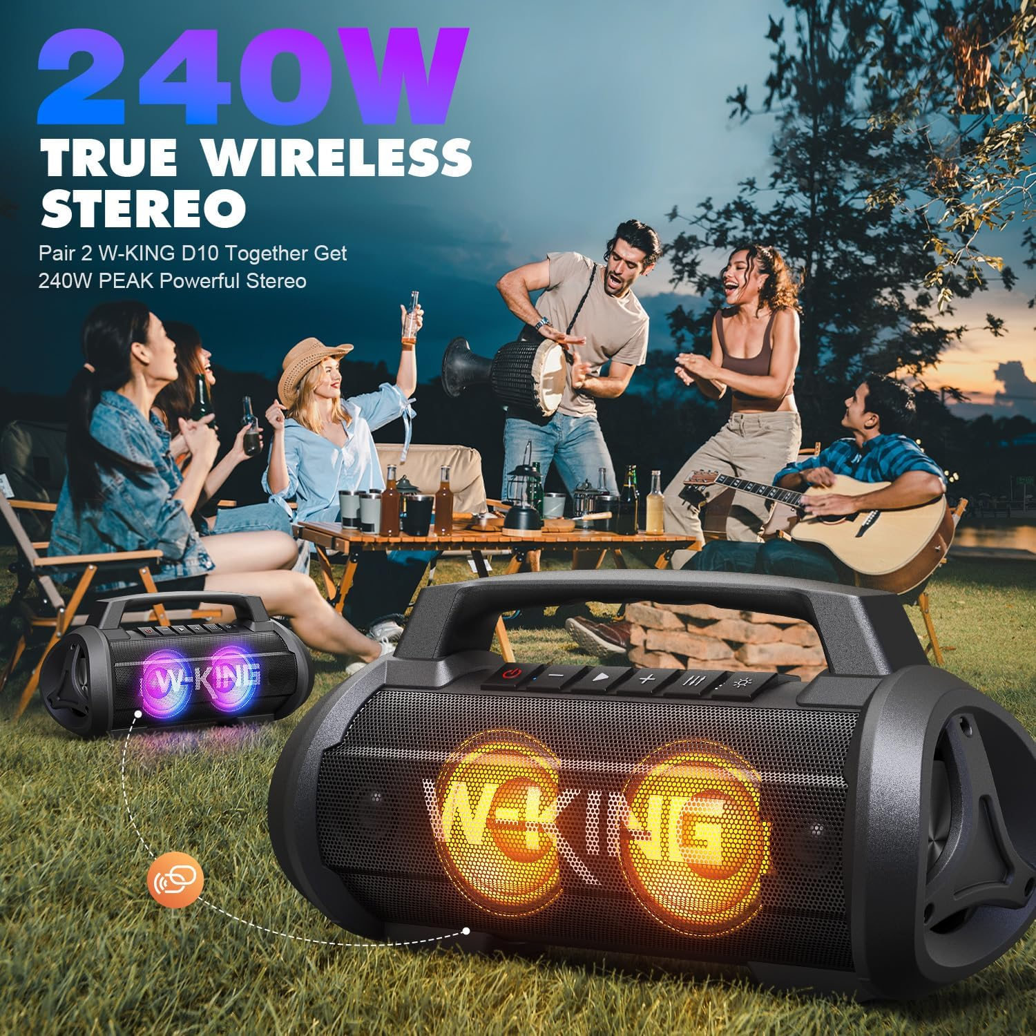 W-KING Portable Bluetooth Speakers, 70W Loud Stereo Sound with Subwoofer, Deep Bass, 42H Play,Dsp,Ipx6 Waterproof,Led Light,Eq,Powerbank,Mic In,Tf Card, AUX, Outdoor Speaker for Party, Camping image number 4