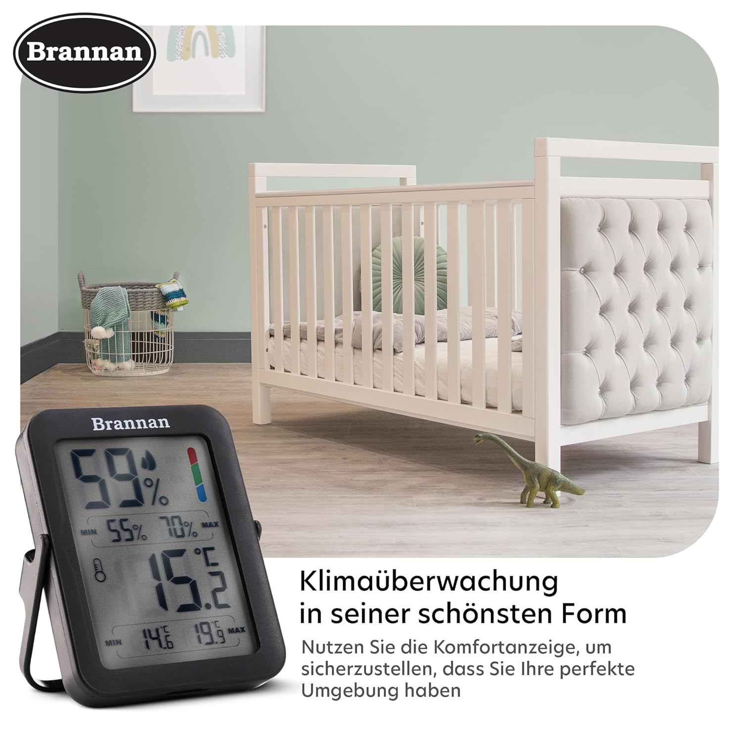 Brannan Max Min Thermometer Indoor Humidity Meter Hygrometer - Accurate Room Thermometer Maximum Minimum Recording Temperature Digital Display to Monitor House Home Office Nursery Greenhouse image number 5