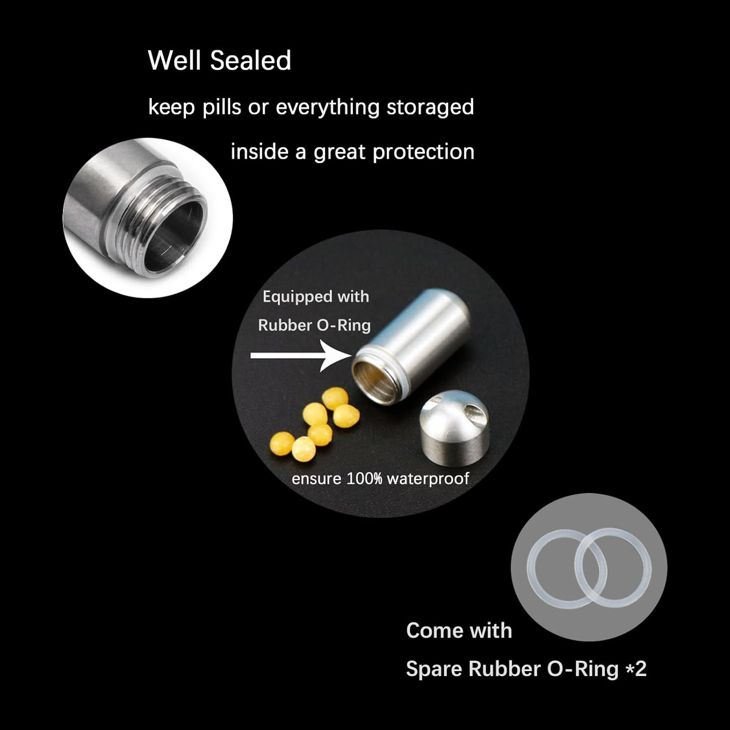 Keychain Pill Box Organiser, Waterproof Pill Holder with Multi-Compartments, Portable Pill Container for Travel Pocket Purse, Small EDC Pill Case with Carabiner Clip for Outdoor/Daily/Emergency (Stainless Steel with Carabiner Clip) image number 2