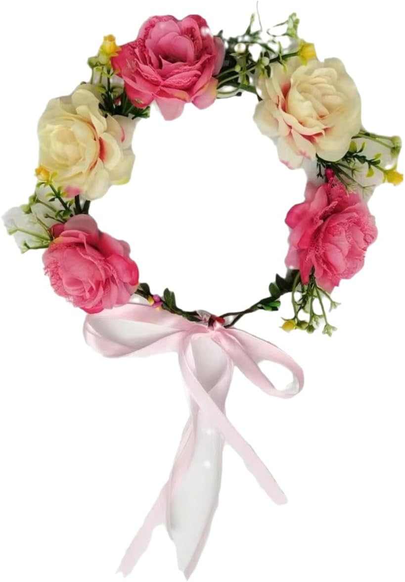 Flower Crown Headband, Delicate Flower Headband Flower Crown with Ribbon for Women Girls