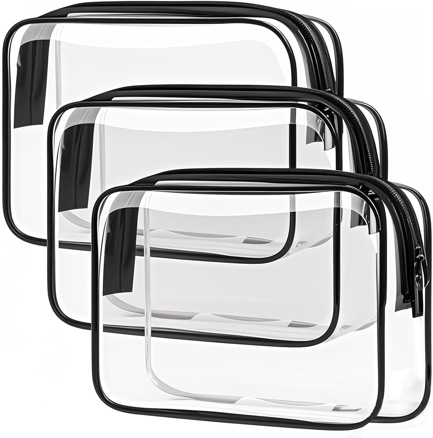 Viiotu 3 Pack Color Clear Toiletry Bag, Waterproof PVC Clear Makeup Bag, Portable Clear Travel Toiletry Bags for Traveling Men Women (3, Black)