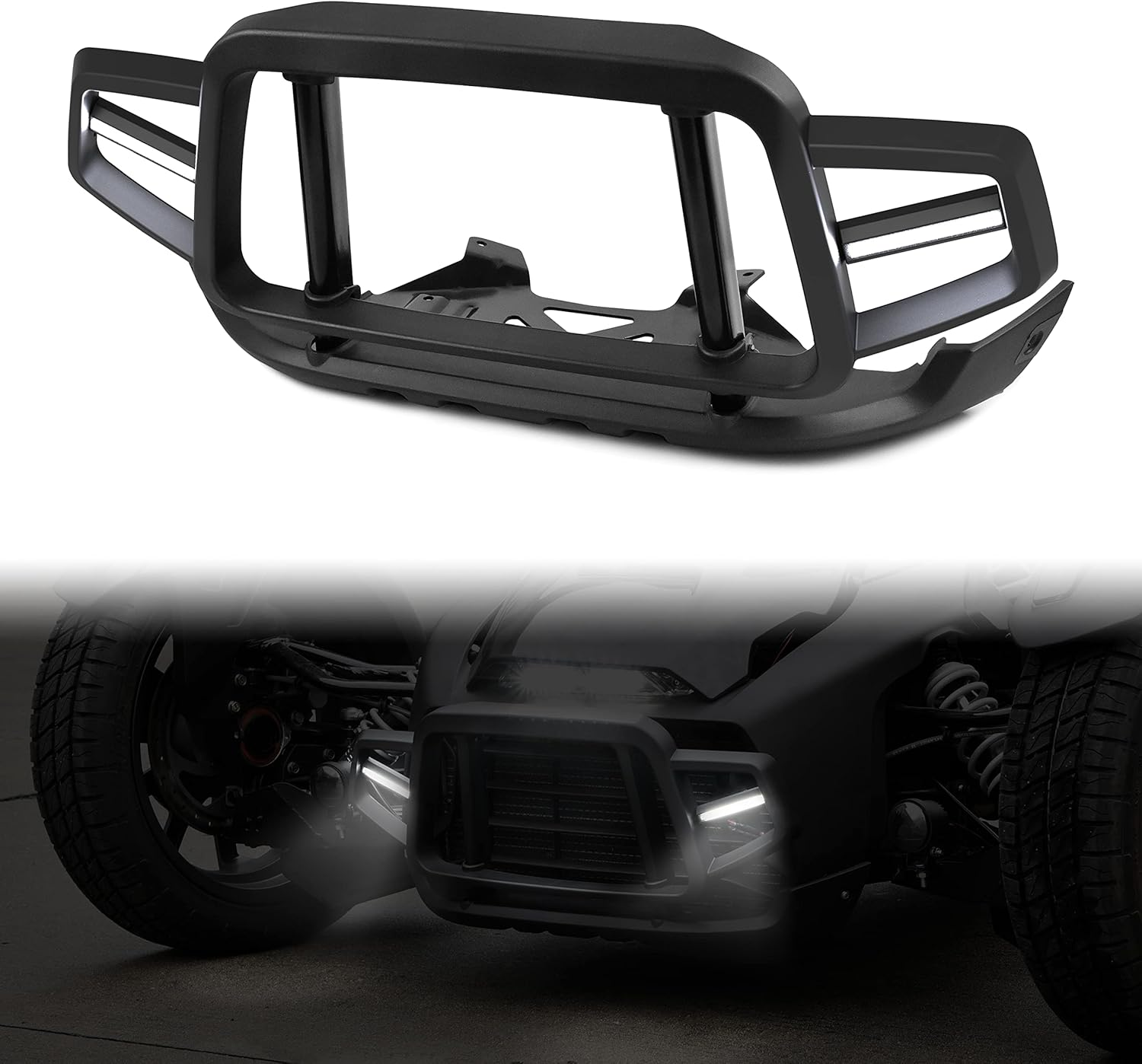 SAUTVS Front Bumper Guard with LED Light for Can-Am Ryker, Front Profile Bumper Guard Protector with LED Accent Light for Can Am Ryker 600 900 Sport Rally All Models Accessories (Replace #219401108) image number 1