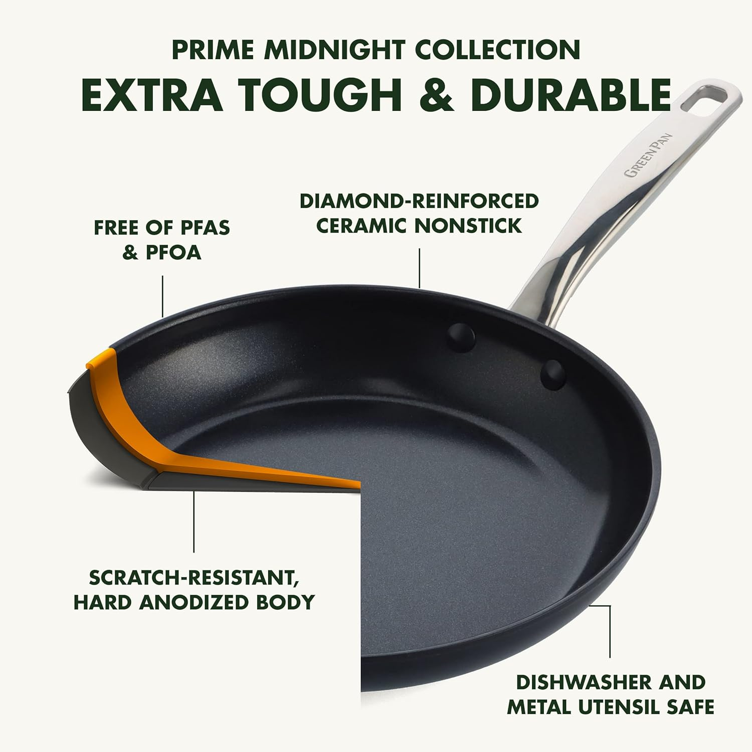 Greenpan Prime Midnight Hard Anodized Healthy Ceramic Nonstick 11 Piece Cookware Pots and Pans Set, Pfas-Free, Dishwasher Safe, Oven Safe, Black image number 5