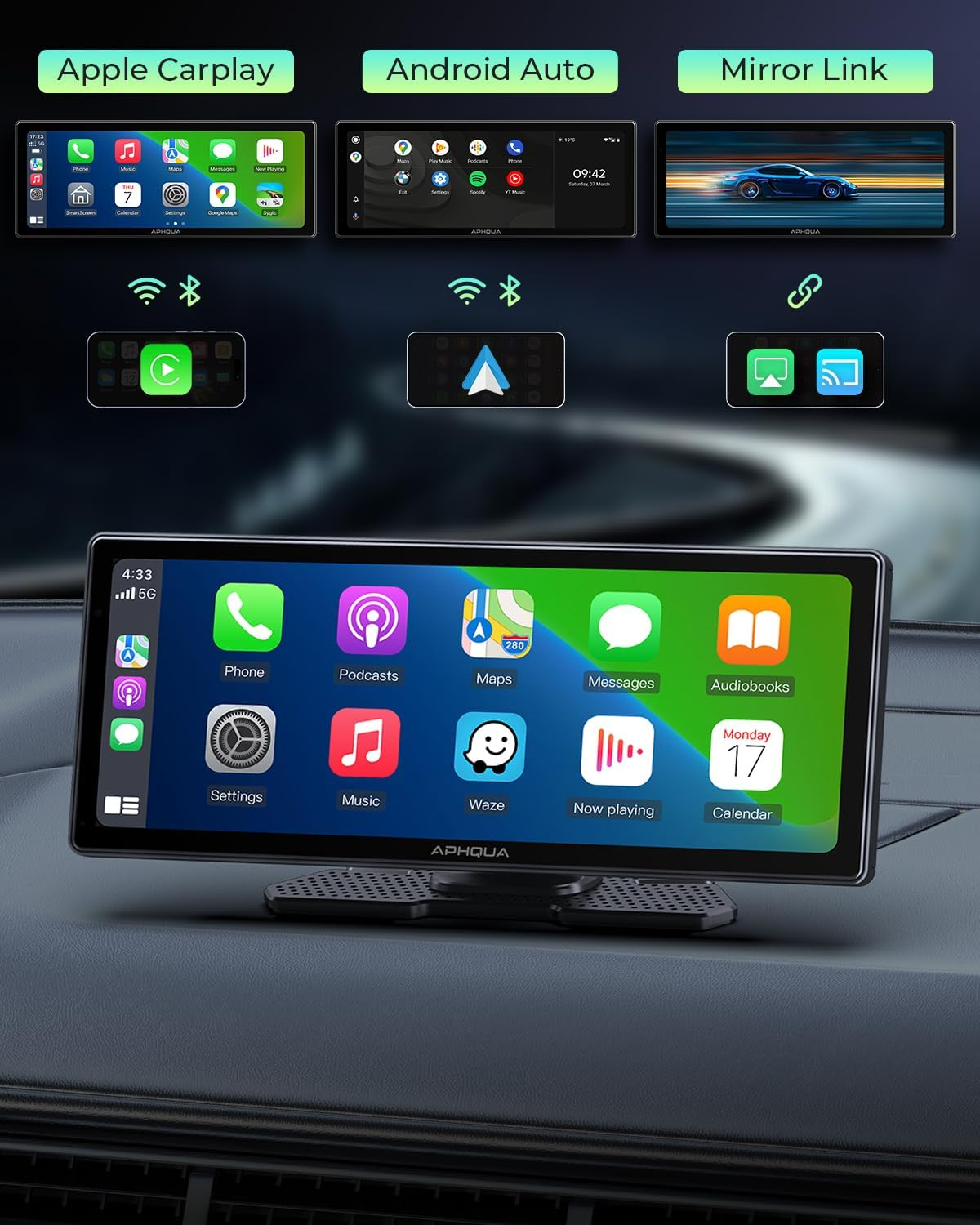 [2024 Upgrade] Apple Carplay Screen for Car&Android Auto Screen with 2.5K Dash Cam,Backup Camera,Portable 9.3" HD IPS Screen for Car,Gps Navigation,Bluetooth,Airplay,Aux/Fm for All Vehicles image number 5