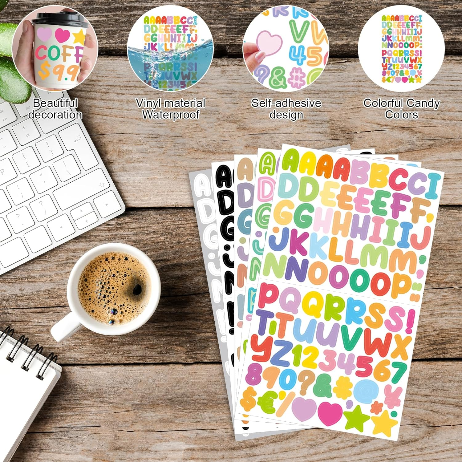 15 Sheets Letter Stickers, Self Adhesive Alphabet Stickers, Alphabet Stickers Alphabet Number Stickers Colorful Letter and Numbers Stickers Adhesive Letter Stickers for Children (Couleur) image number 3