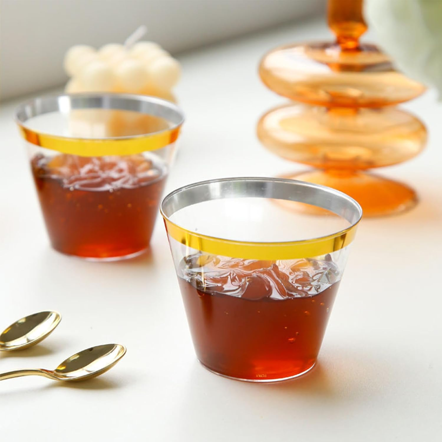 100 PCS Champagne Gold Cups, 9 Oz Elegant Reuse Wine Glasses Cups image number 3