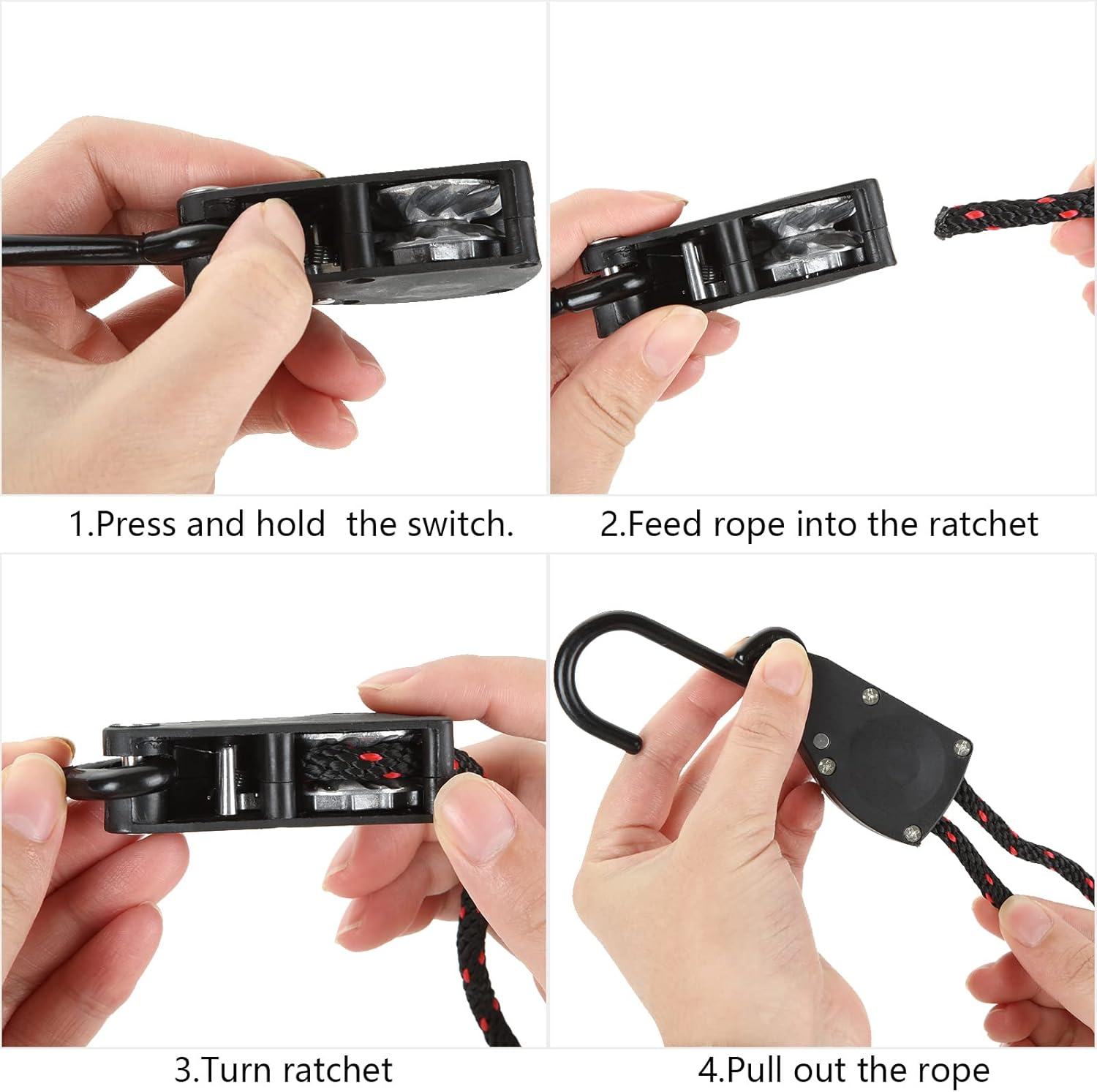 DAJAVE 4 Pack Kayak Rope Tie Downs, 1/4" X 11.8Ft Rope Tie Downs Canoe Bow and Stern Tie down Strap, Heavy Duty Adjustable Rope Clip Tie down Kayak and Canoe Accessories image number 1