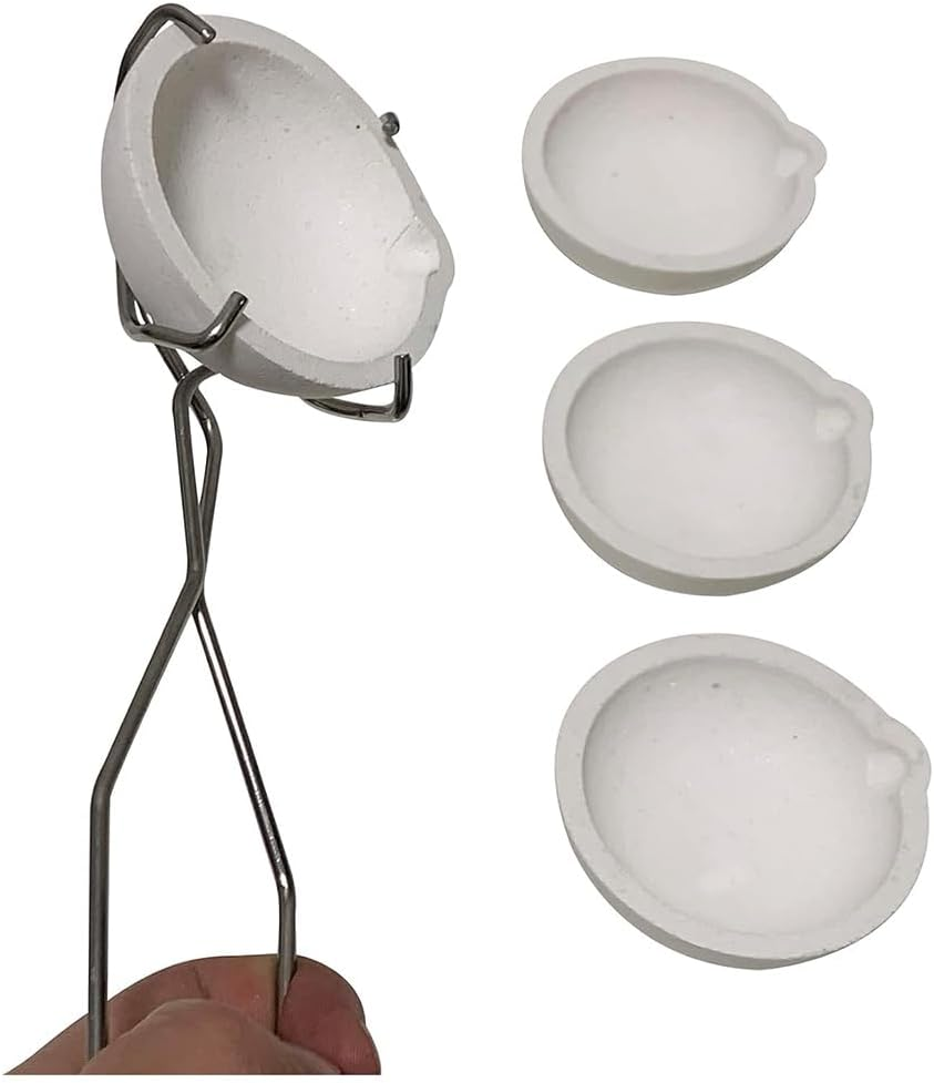 5 Pieces Small Melting Ceramic Crucible Bowl Dish Cup Set Spare Parts Kit Melting Gold Silver Copper with Whip Tongs Handle 2A
