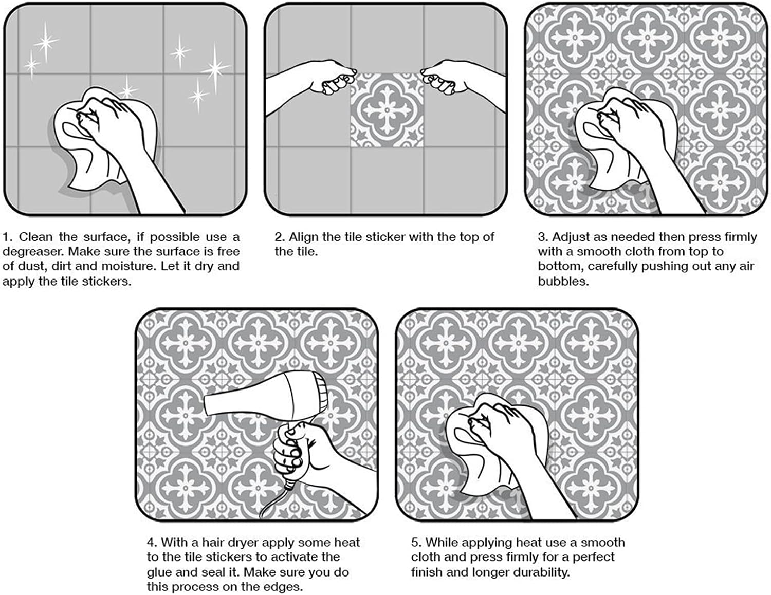 Tile Stickers, Decorative Retro Mosaic Self Adhesive Peel and Stick Tile Sticker, 24PCS Removable Wall Tiles Sticker for Bathroom Kitchen (15 X 15Cm) image number 6