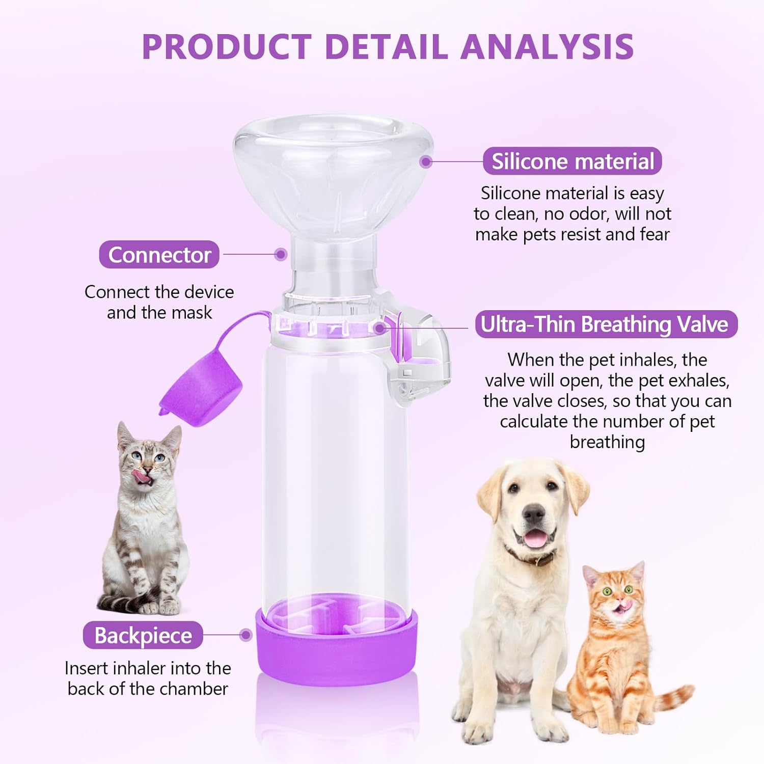 Xunboo Cat Inhaler Spacer with 2 Mask Sizes for Pets Cat and Dog Handheld Inhaler Spacer for MDI | Helps Cat with Breathing & Delivering Medication Fits image number 2
