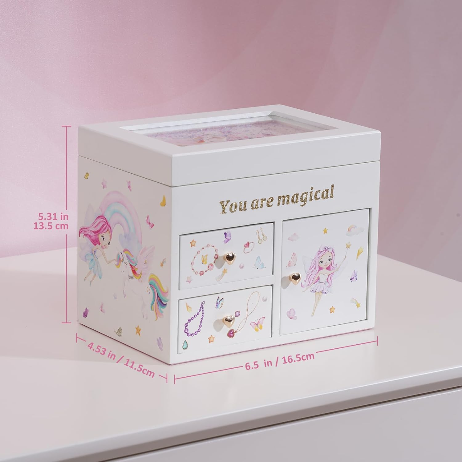 Lolalet Unicorn Jewelry Box for Girls, Wooden Musical Children'S Jewelry Organizer, for Kids Toddler Age 2 3 4 5 6 7 8 9 on Birthday -White image number 1